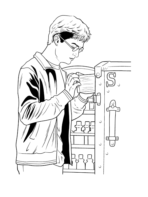 coloriage harry potter fouille le tiroir